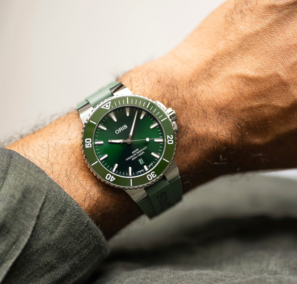 ORS Aquis Date Watch with Green Rubber Strap, 43.50mm