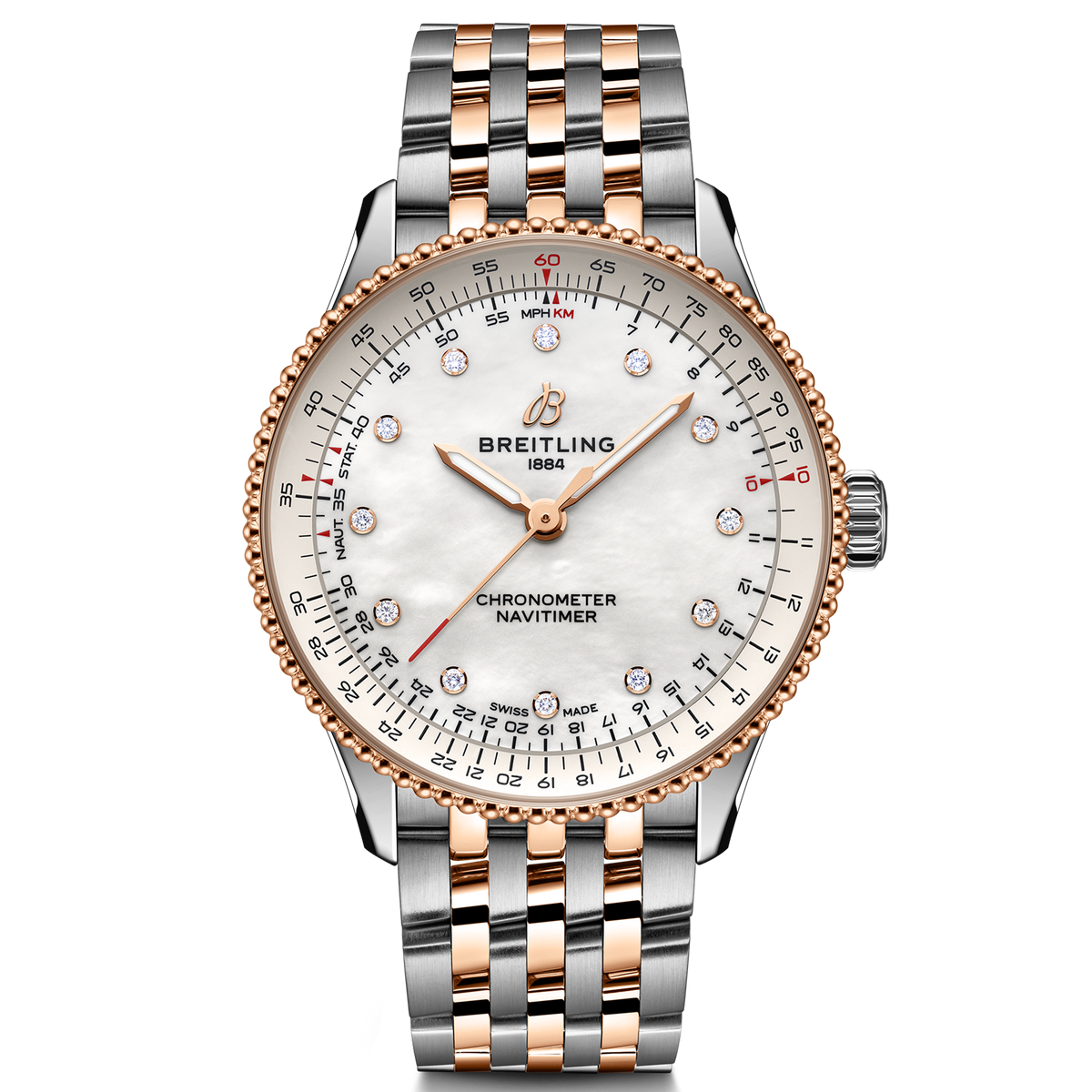BRT Navitimer Automatic 36mm Watch with Mother-of-Pearl Dial