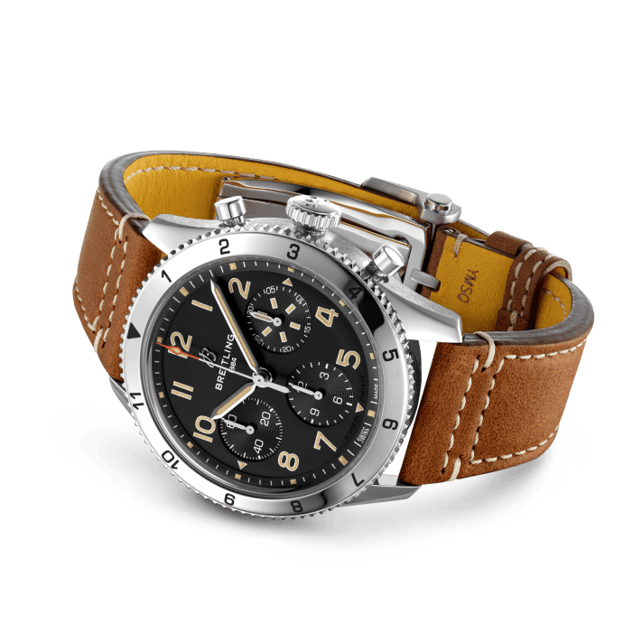 BRT Classic AVI Chronograph 42 P-51 Mustang Watch with a Gold Brown Leather Strap