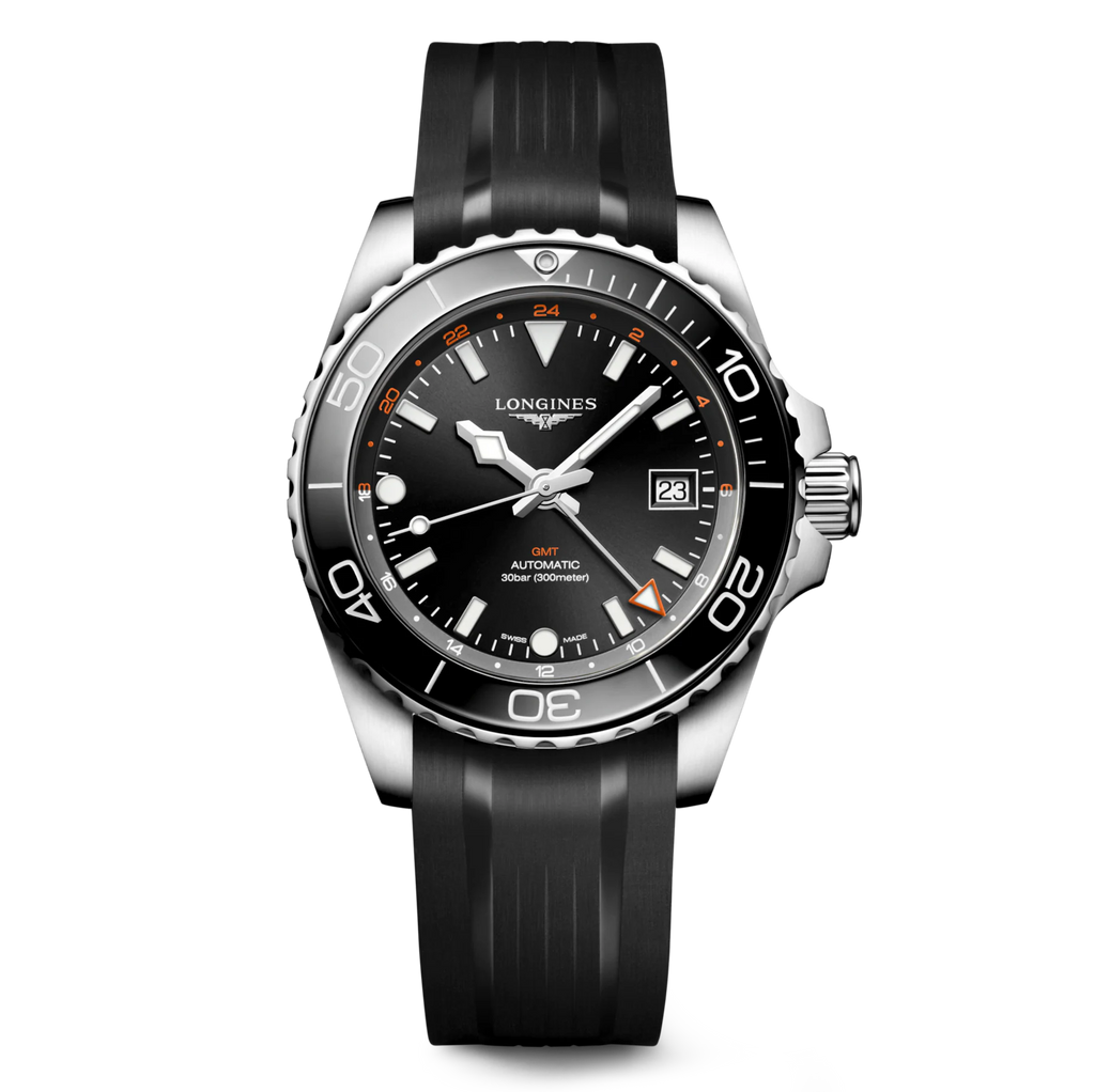 LNGS HydroConquest GMT 41mm Watch with Sunray Black Dial