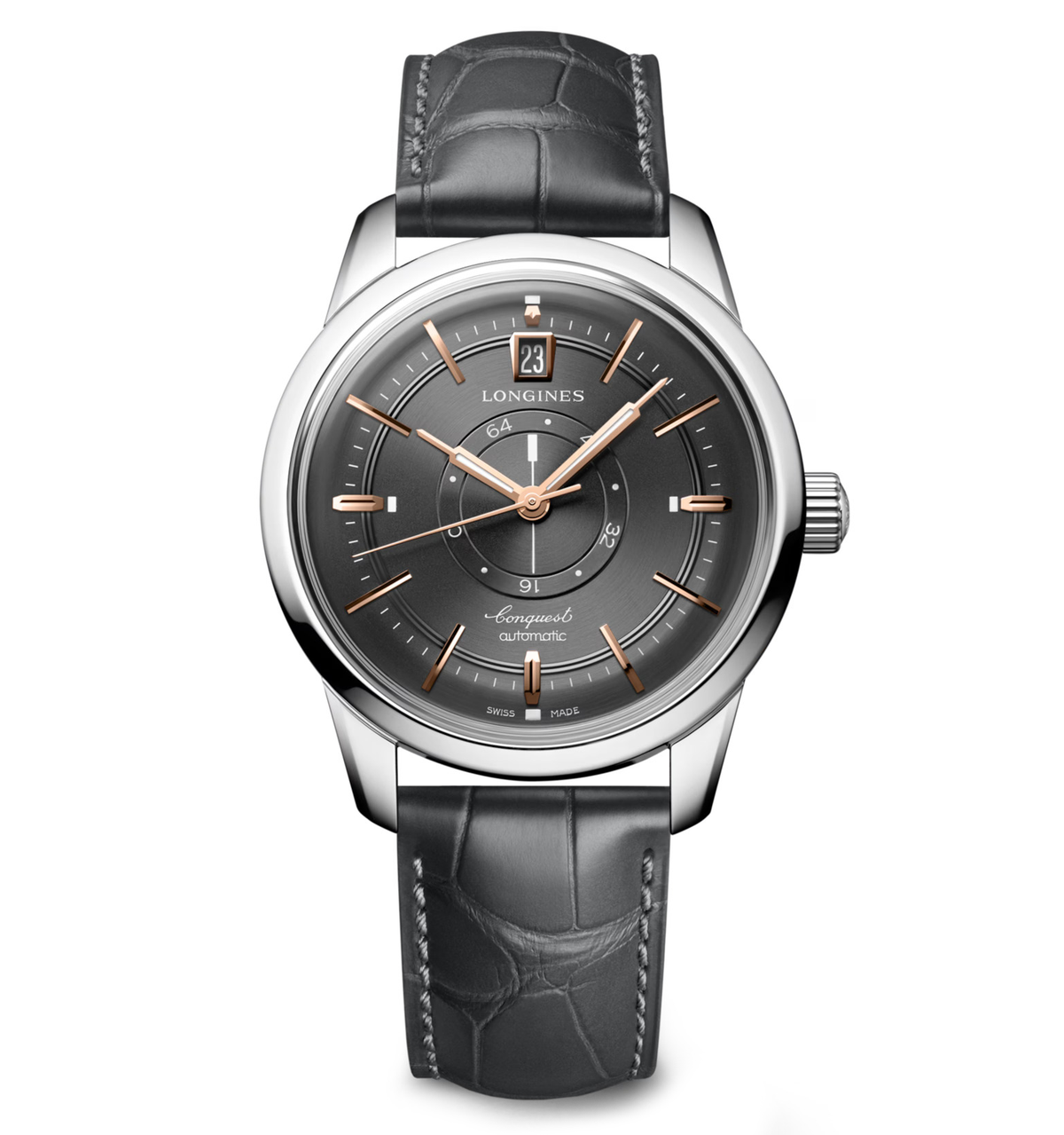LNGS Conquest Heritage Central Power Reserve 38mm Watch with Gray Dial