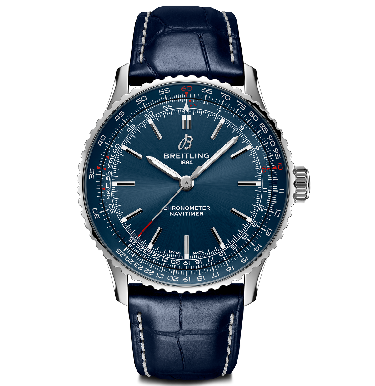 BRT Navitimer Automatic 41 Watch with Navy Leather Strap