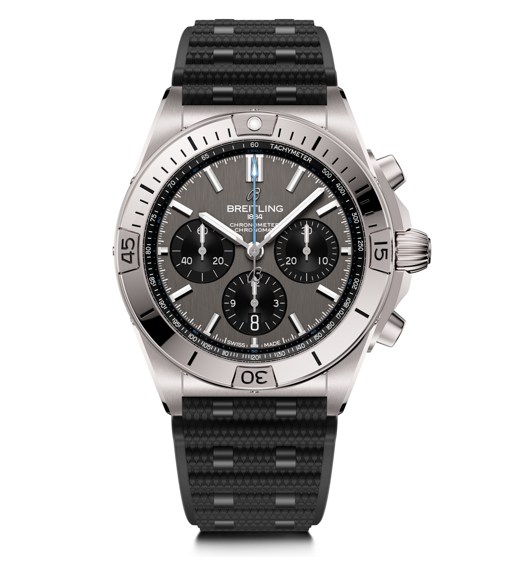 BRT Chronomat B01 42 Watch with Black Rubber Rouleaux Strap
