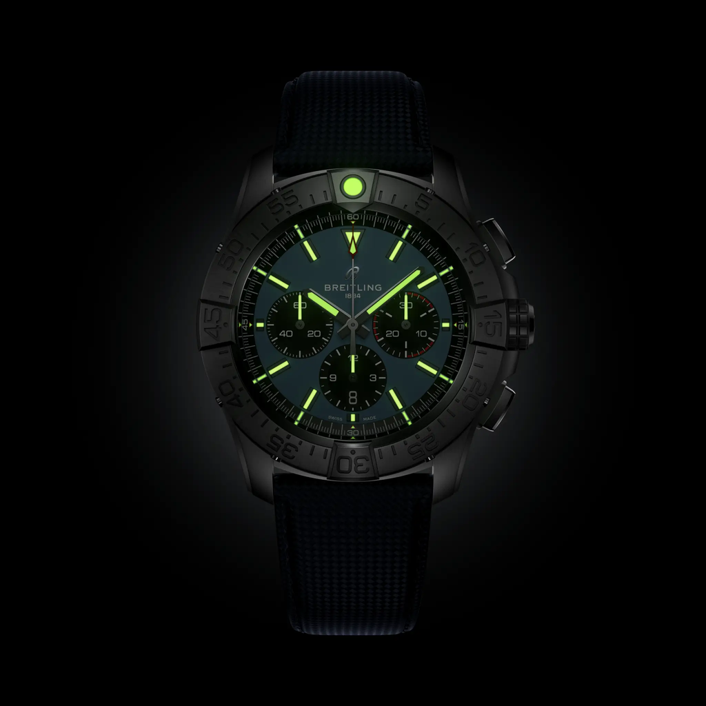 BRT Super Avenger B01 Chronograph 46 Watch with Blue Leather Strap