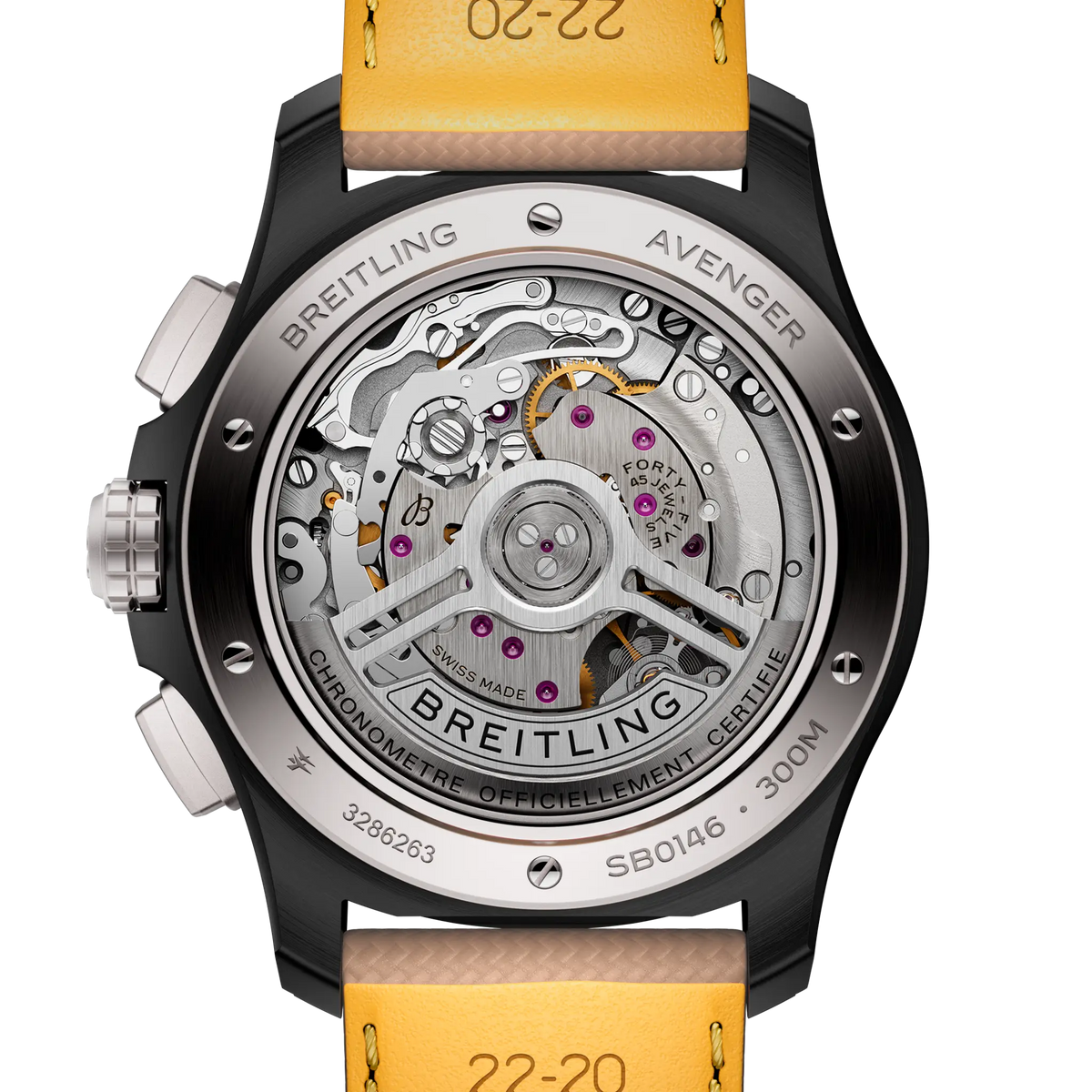 BRT Avenger B01 Chronograph 42 Night Mission Watch with Leather Strap