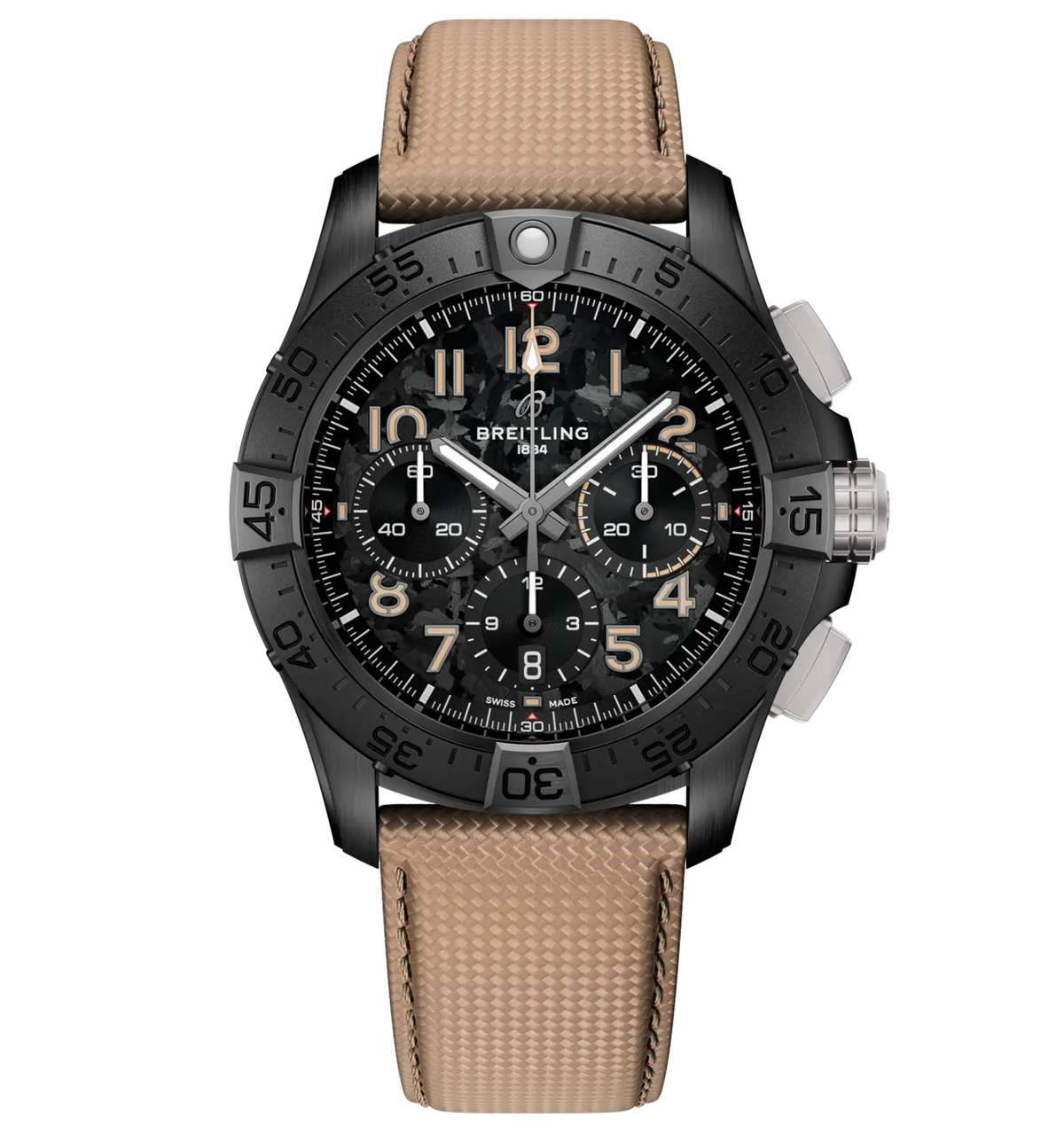 BRT Avenger B01 Chronograph 42 Night Mission Watch with Leather Strap