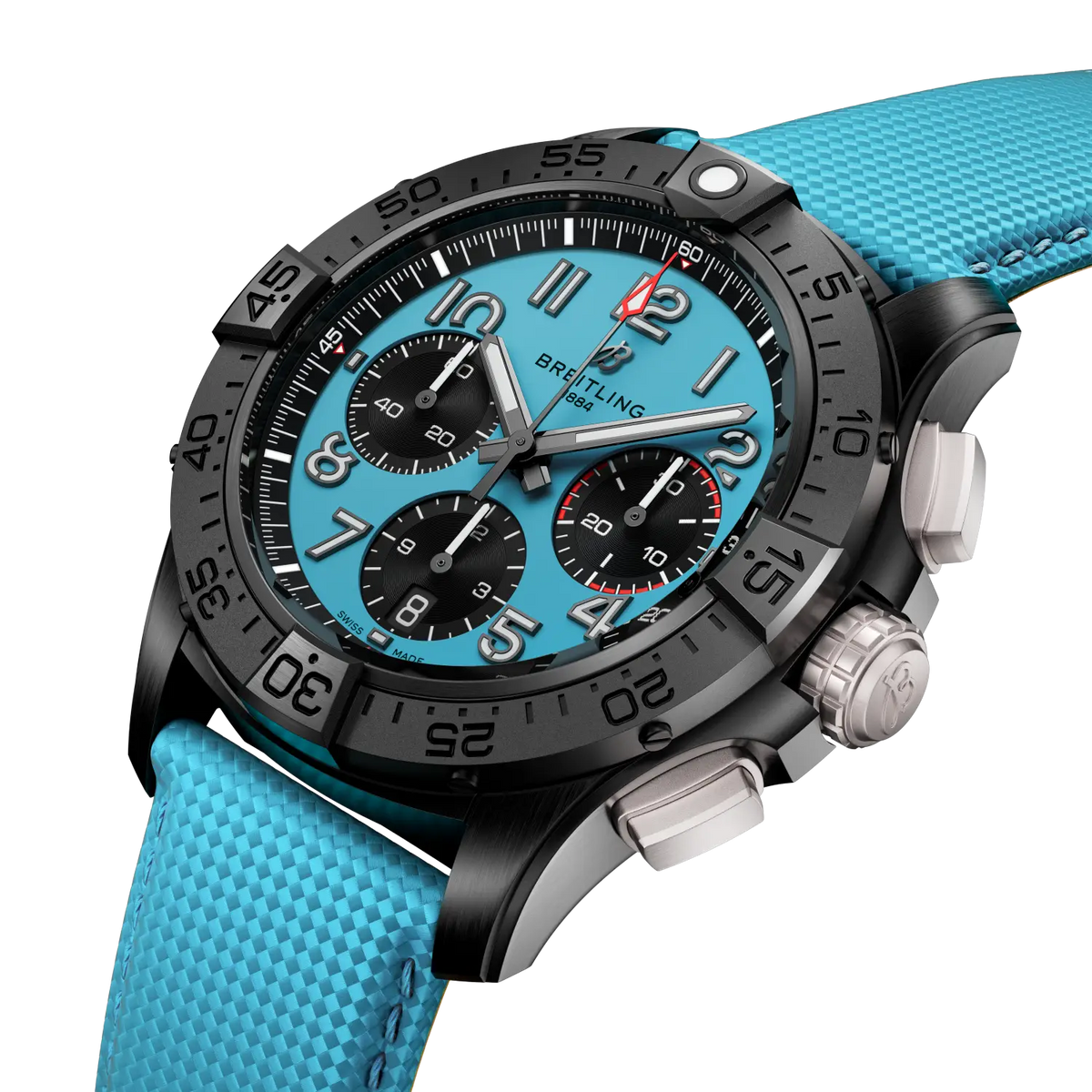 BRT Avenger B01 Chronograph 42 Night Mission Watch with Turquoise Strap