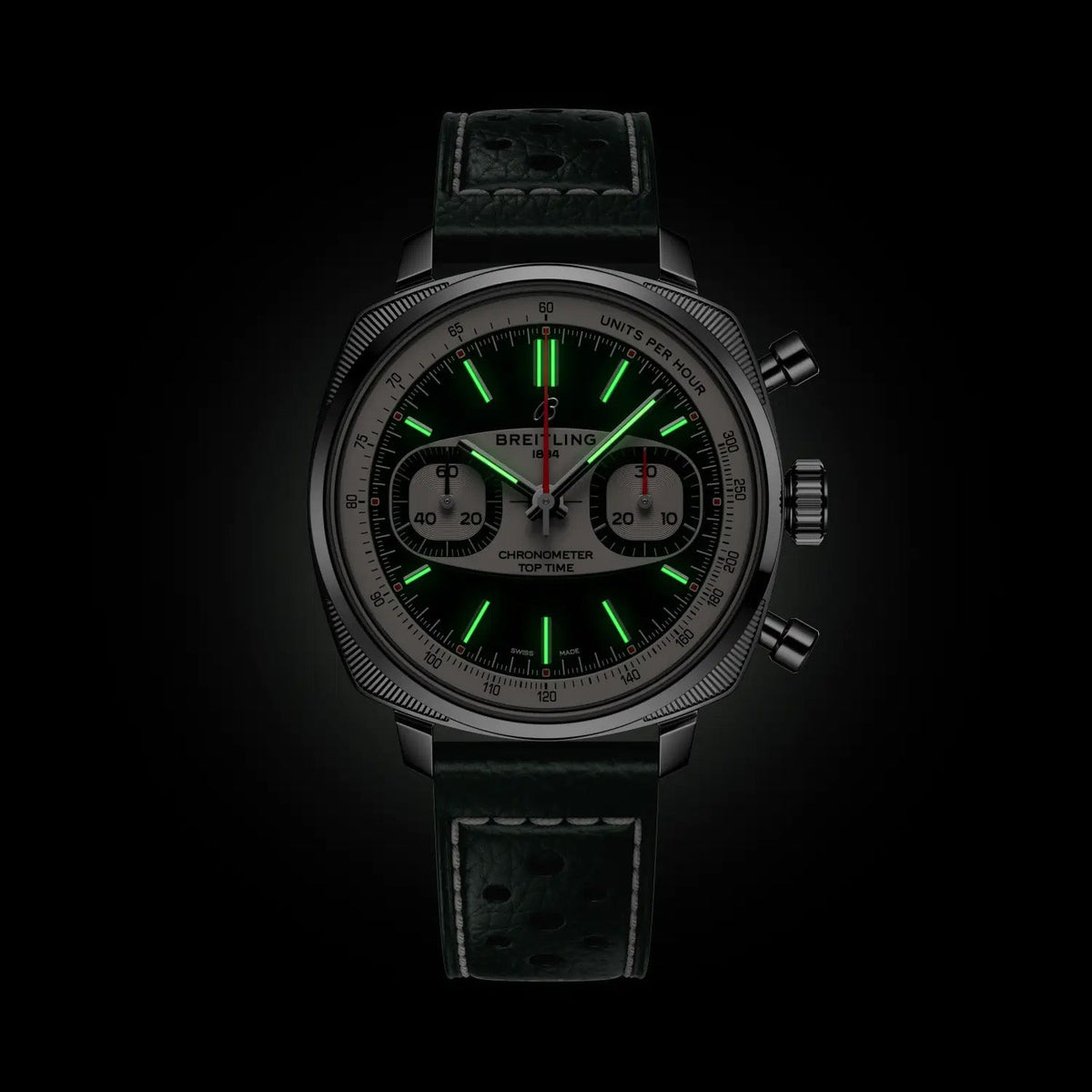 BRT Top Time B01 Racing 38mm Watch with Green Leather Strap, Limited Edition