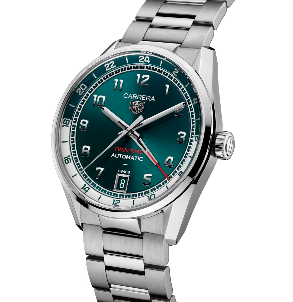 TGHR Carrera Date Twin-Time Watch with Green Dial