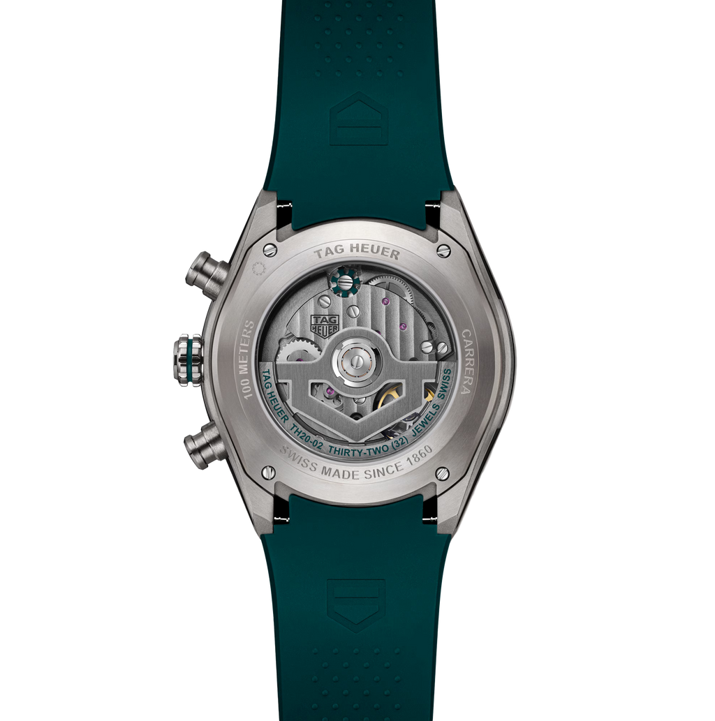 TGHR Carrera Chronograph Extreme Sport Twin-Time Watch with Green Rubber Strap