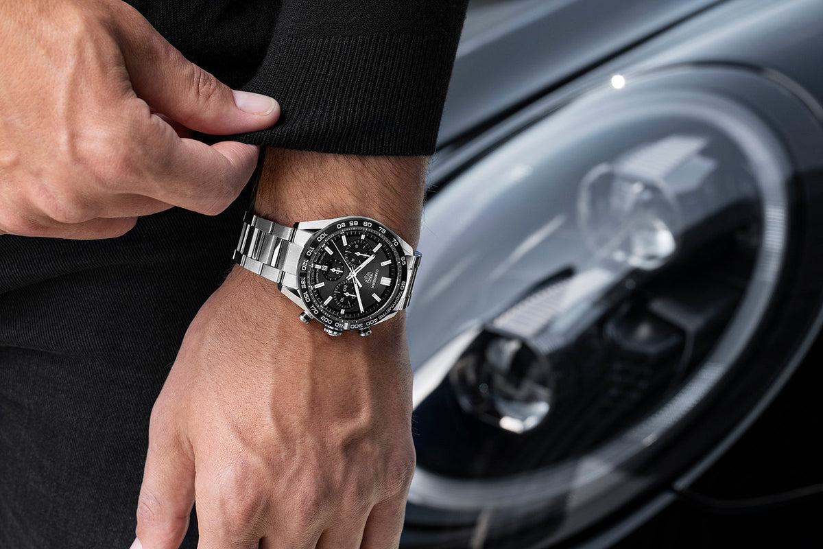 TGHR Carrera Men's Automatic Sport Chronograph 44mm Black Dial Watch