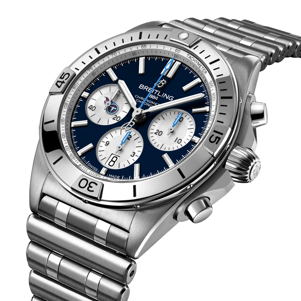BRT Chronomat B01 42 NFL Tennessee Titans Edition with Stainless Steel Bracelet