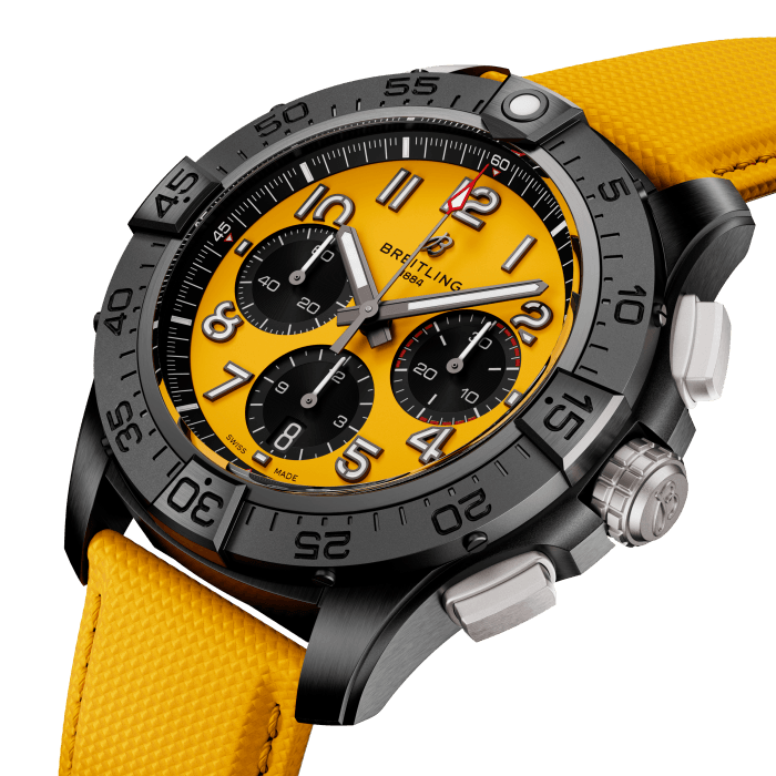 BRT Avenger B01 Chronograph 44mm Night Mission Watch with Yellow Dial