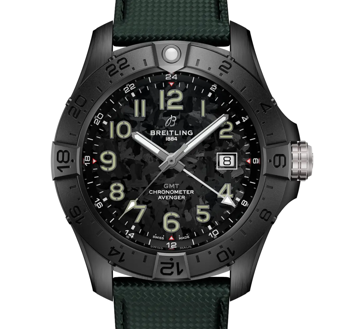 BRT Avenger Automatic GMT 44 Night Mission Watch with Leather Strap