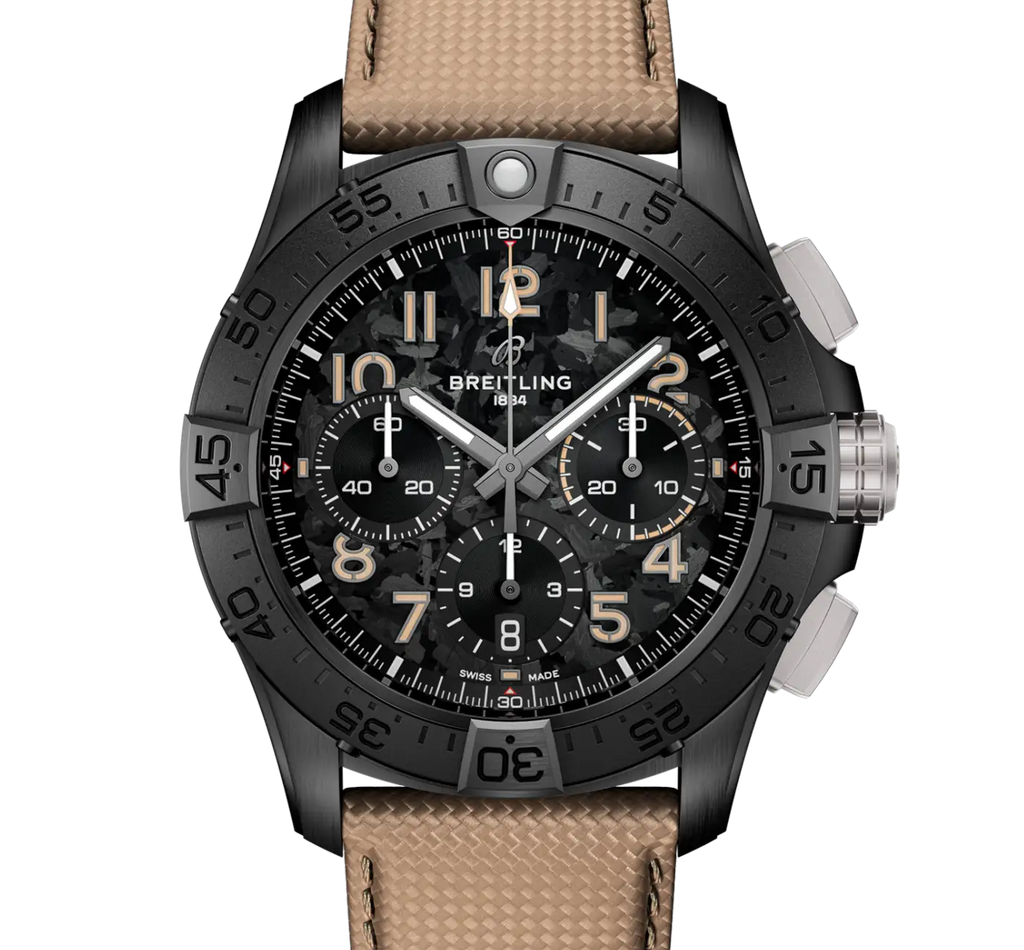BRT Avenger B01 Chronograph 42 Night Mission Watch with Leather Strap