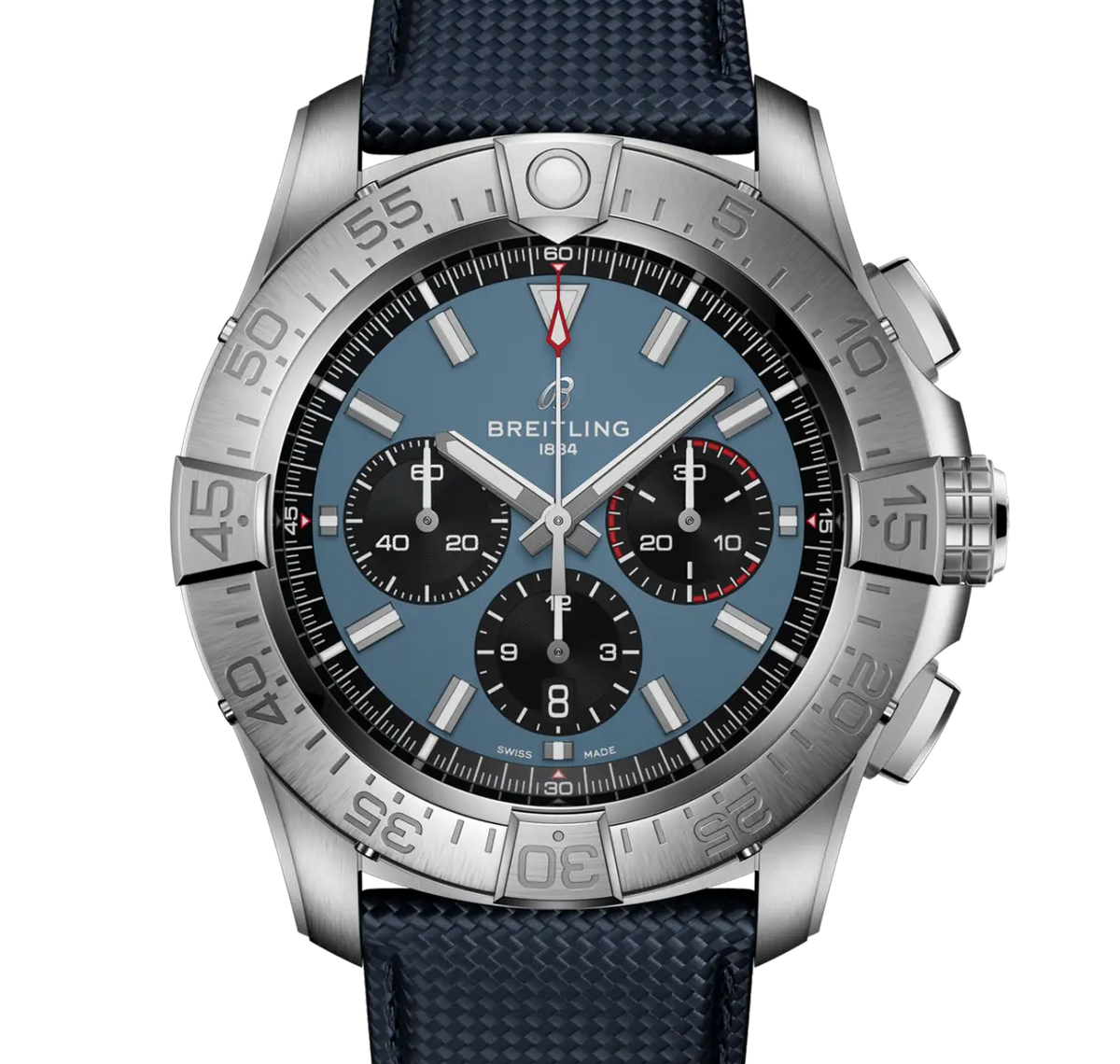 BRT Super Avenger B01 Chronograph 46 Watch with Blue Leather Strap