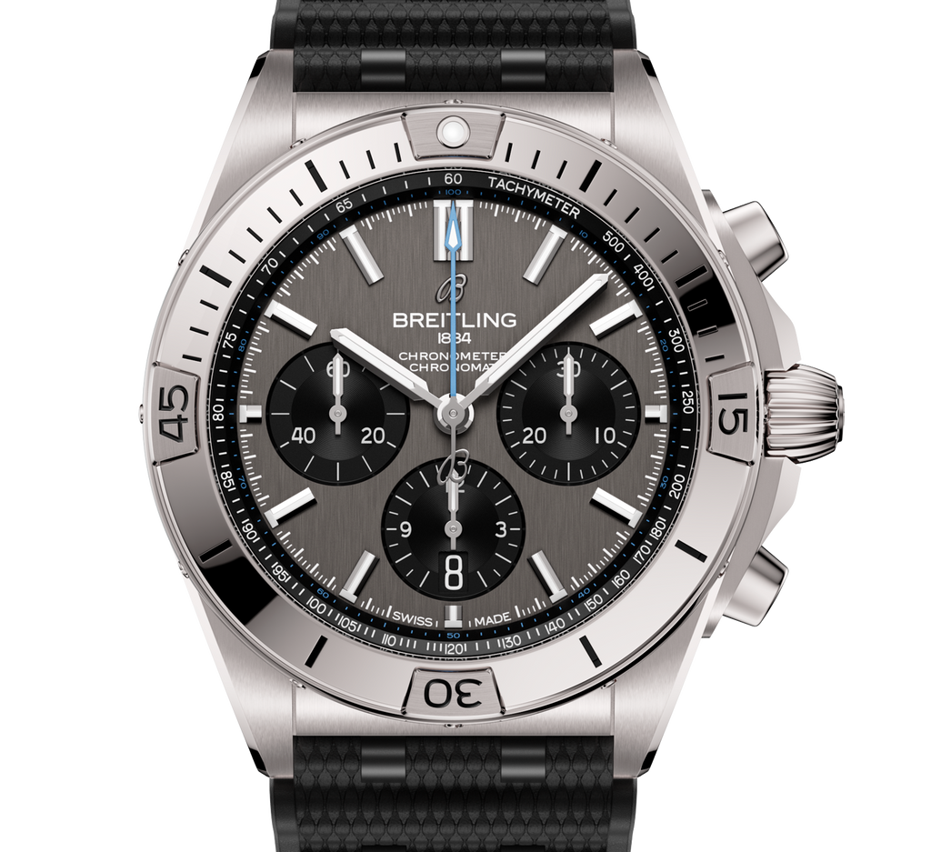 BRT Chronomat B01 42 Watch with Black Rubber Rouleaux Strap