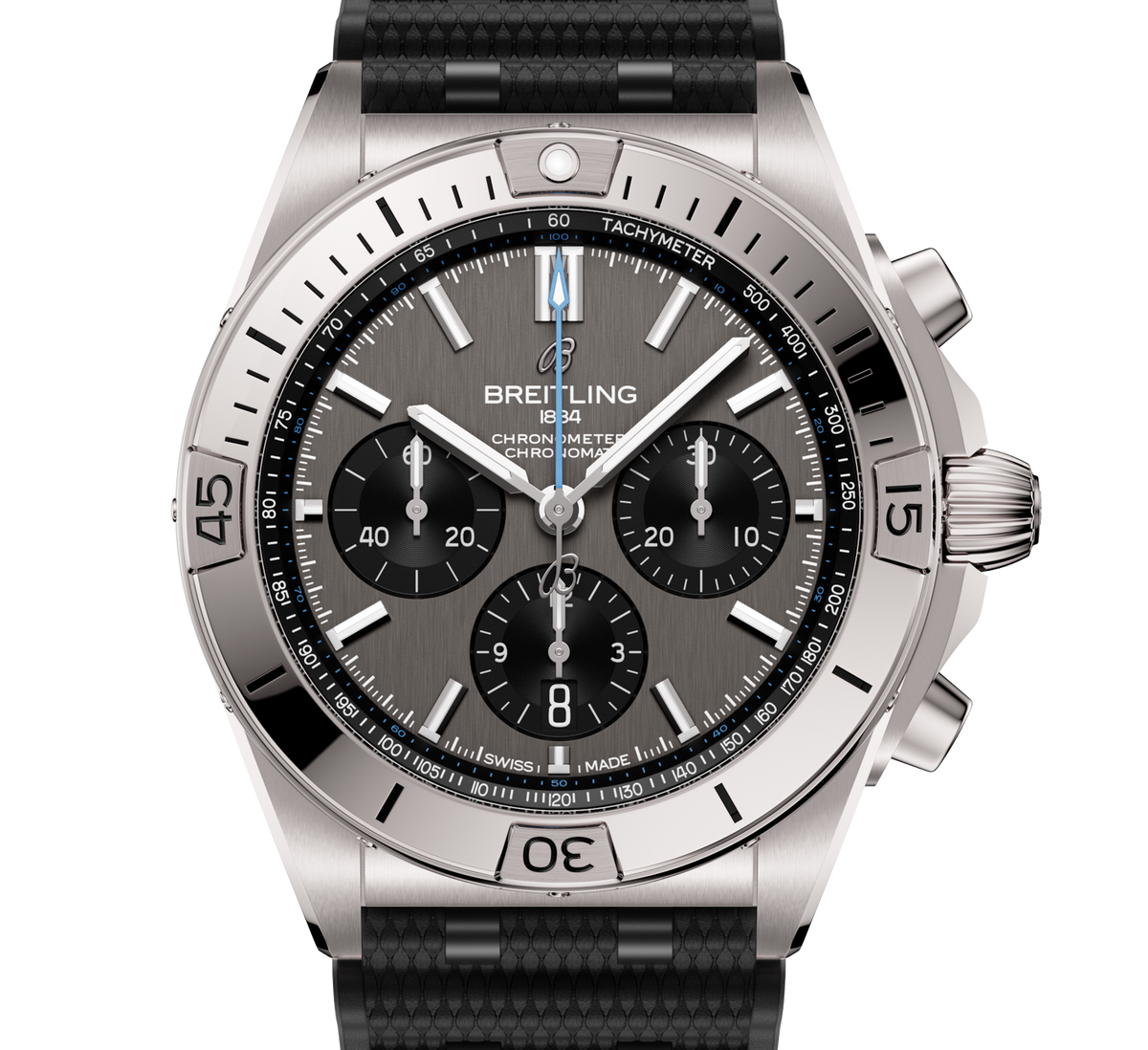 BRT Chronomat B01 42 Watch with Black Rubber Rouleaux Strap