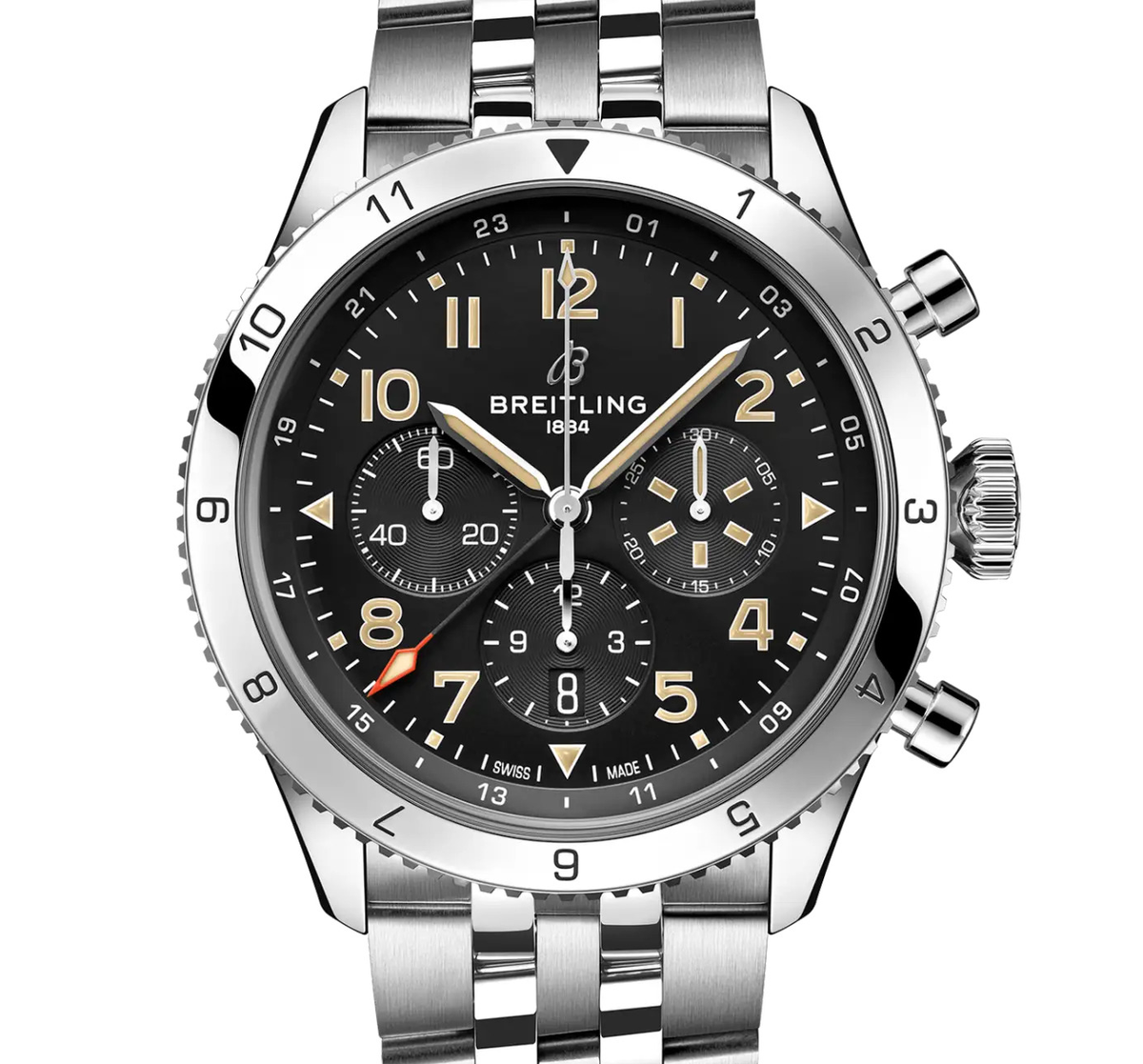 BRT Super AVI B04 Chronograph GMT 46 P-51 Mustang Watch with Stainless Steel Bracelet