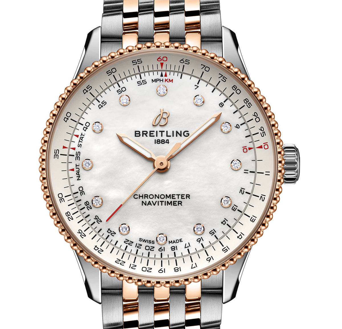 BRT Navitimer Automatic 36mm Watch with Mother-of-Pearl Dial