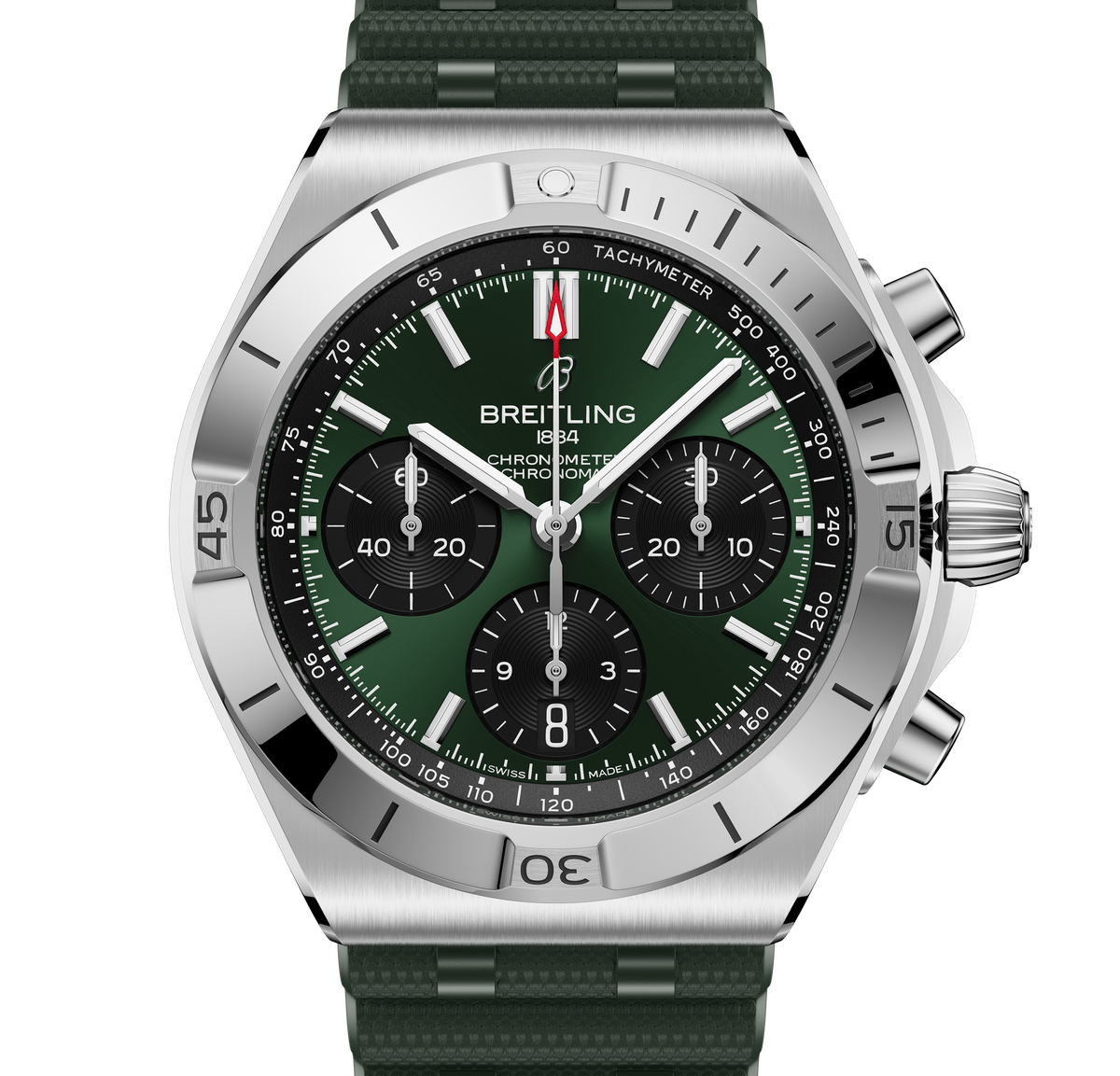 BRT Chronomat B01 Chronograph 42 Watch with Green Rubber Strap